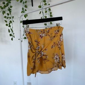 yellow floral wrap tie skirt